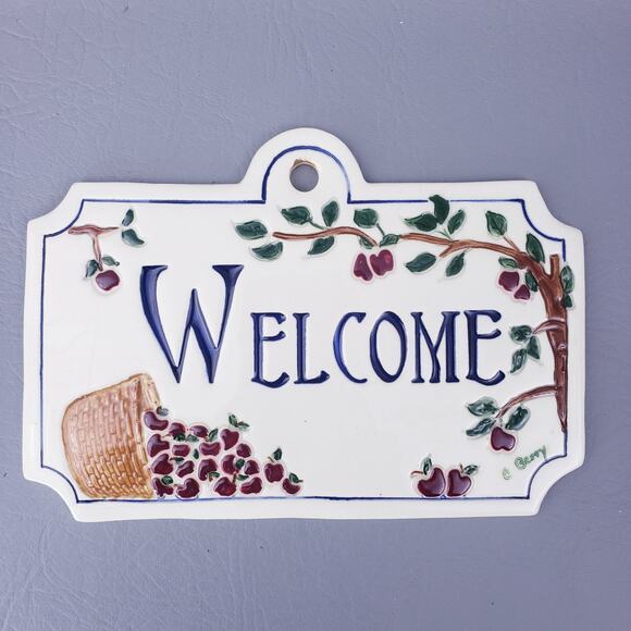 Longaberger Welcome Plaque Sign Ceramic C Berry Lot Of 6, 2 Signed by C Berry - Picture 9 of 16